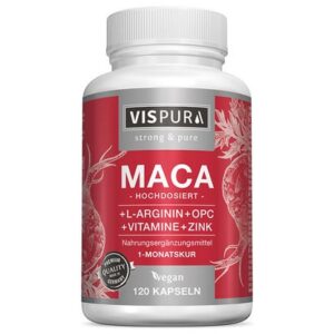 maca à fort dosage 5000mg + L-Arginine 1800mg + Vitamines B6, B12, OPC, zinc, 120 capsules