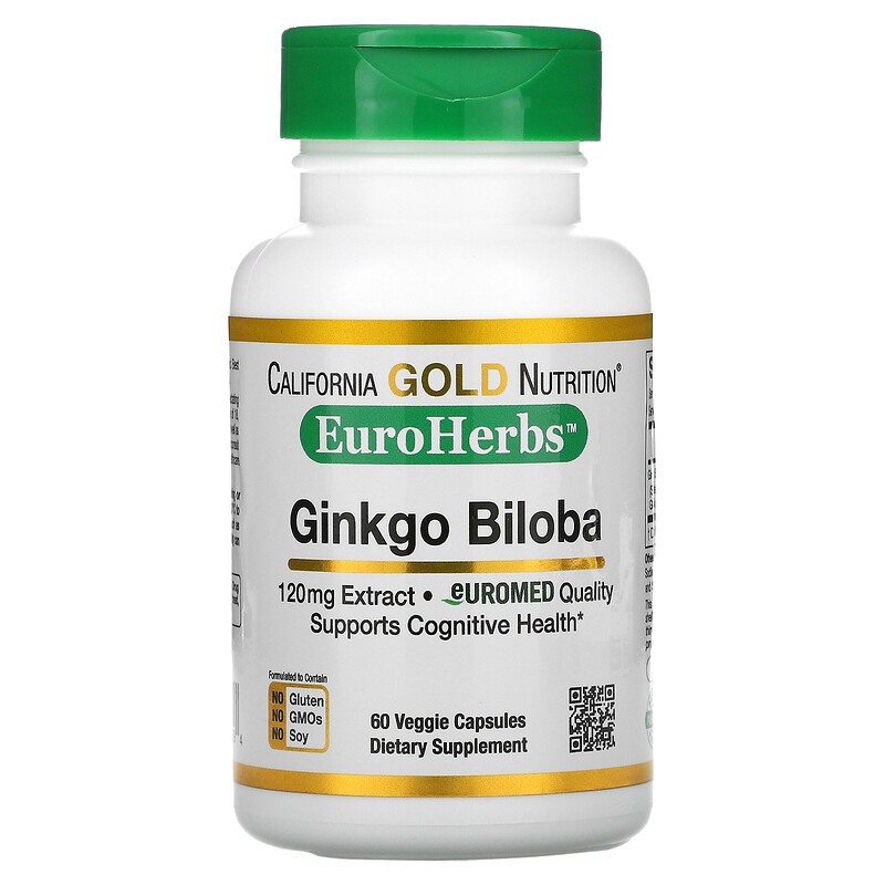 California Gold Nutrition, EuroHerbs, Extrait de ginkgo biloba, 120 mg, 60 capsules végétariennes